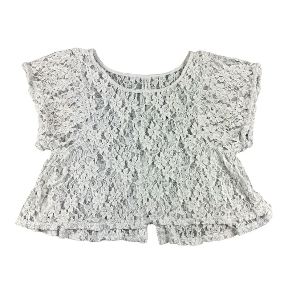 Aeropostale Blouse Women's Medium Sheer Lace Floral Shirt Short Sleeve Casual